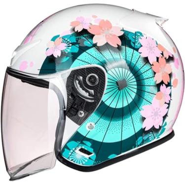 Imagem de Capacetes De Motocicleta Meio Para Homens E Mulheres, Capacete De Rosto Aberto Estilo Vintage, Capacete De Motocicleta Adulto 3/4 Com Viseira Solar Scooter Ciclomotor Cruiser Chop, B, M(54~56cm)