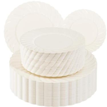 Imagem de Pratos de plástico U-QE Ivory Scalloped 100 peças para festa