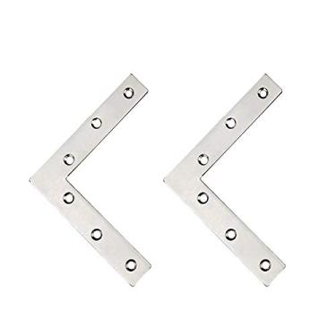 Imagem de Suporte de canto plano em forma de L, Tiberham 2 peças 120 x 120 mm aço inoxidável ângulo direito suporte de reparo de canto, conector de canto de fixação de móveis resistente, conector de canto para cadeira de mesa de prateleira de madeira