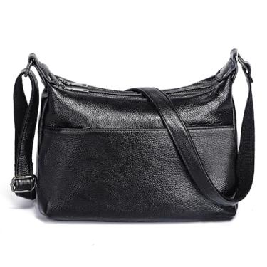 Imagem de Bolsa transversal de couro premium para viagens, bolsa de ombro com vários bolsos para mulheres, livro de bolso leve, Preto