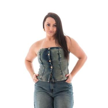 Imagem de Top Corset Jeans Feminino Arauto Brown - Arauto Jeans, Azul médio, G