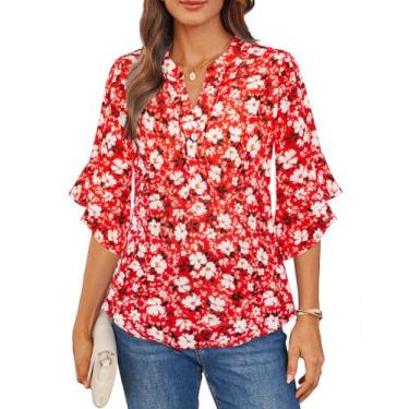 Imagem de Blusa feminina GRACE KARIN floral de manga 3/4 com decote em V