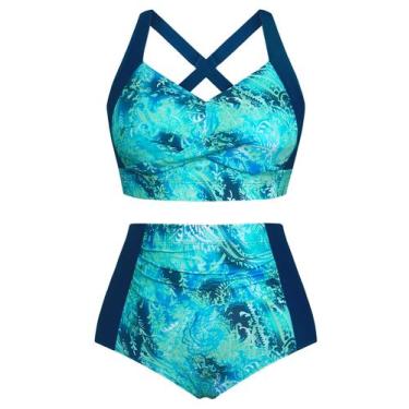 Imagem de Roupa de banho feminina Hanna Nikole plus size com decote em V azul ce