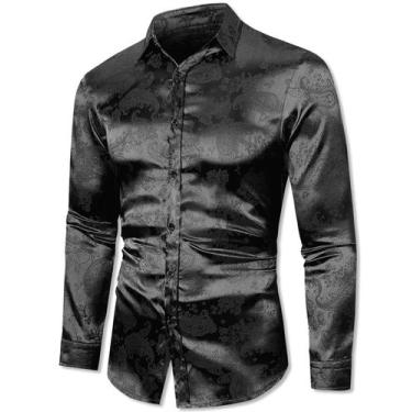 Imagem de Camisa QZH.DUAO SC 301 Silk Like Satin Paisley para homem