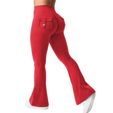 Imagem de Leggings YEOREO Brittany Flare com bolsos para mulheres vermelhas