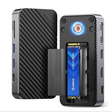 Imagem de ORICO Hub USB-C 10 em 1 com gabinete SSD M.2 NVMe, ventilador embutido, estação de ancoragem USB 3.2 Gen2 de 10 Gbps, HDMI 4K a 60 Hz, PD de 100 W, Ethernet, leitor SD/TF