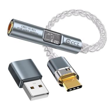 Imagem de Adaptador de áudio USB C para 3,5 mm com chip duplo de alta resolução DAC de 32 bits/384 kHz e cabo dongle ADC de 24 bits/96 KHz, adaptador de conector de fone de ouvido HiFi USB C para dongle