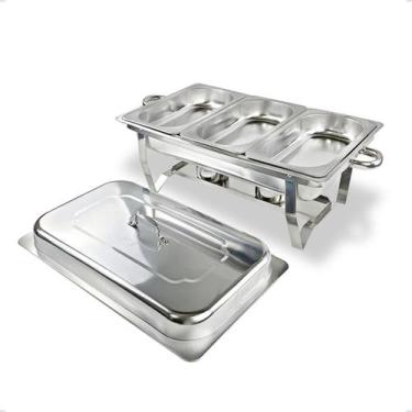 Imagem de Rechaud Retangular 3 Cubas Inox 12l Banho Maria Fogareiro - Dekor
