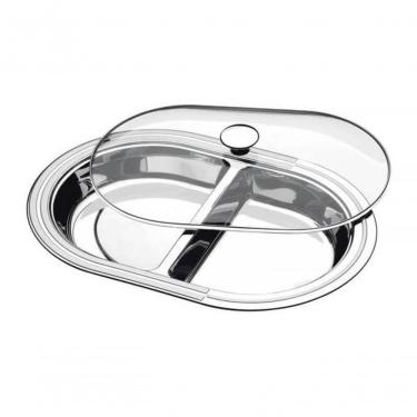 Imagem de Travessa Com Divisórias Tramontina Ciclo 45cm Com Tampa De Vidro