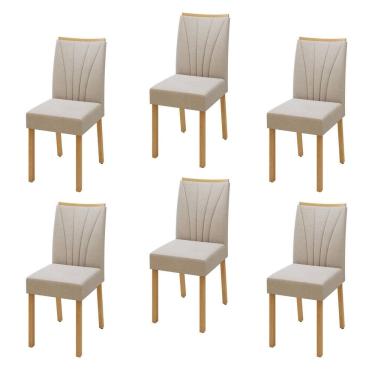 Imagem de Conjunto 6 Cadeiras para Sala de Jantar Pés Madeira Maciça Jade Tessera Amêndoa Clean/Naturale Creme
