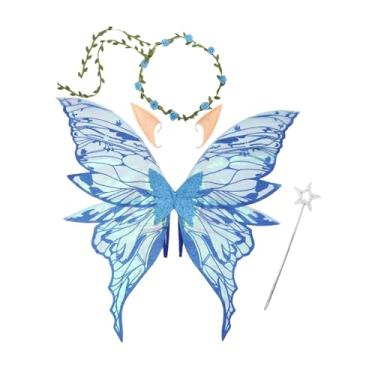 Imagem de simhoa Fantasia de Asas de Fada Feminina Fantasia de Elfo Acessórios para Cosplay Festa Performance, Azul