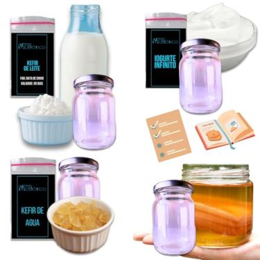 Imagem de Kit Família! Scoby Kombucha + Kefir De Leite Ganhe Kefir De Água + Iogurte + 4x 250ml Com Tampa