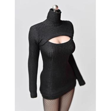 Imagem de ATSTORYTIDE 1/6 Ratio of Women's Clothing，High Neck Dress, Sexy Revealing Skirt, Long Sleeved top (Black)