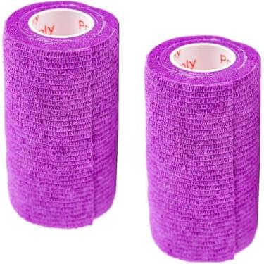 Imagem de Kit 3 Bandagem Elástica Auto Adesiva 10cm x 4,5m - Faixa Atadura Pet Tatuagem Academia Cor Roxo