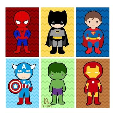 Imagem de Quadros Decorativos Super Heróis Quarto Menino Kit 6-20X30 C