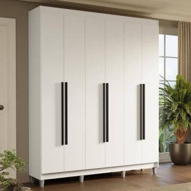 Imagem de Guarda-Roupa Casal com Pés 6 Portas Batentes Branco/Branco/Preto Saturno Madesa