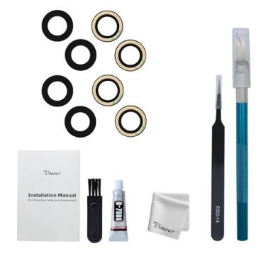 Imagem de Vimour 2 pacotes de kits de substituição de lente de câmera traseira para iPhone 15 e 15 Plus adesivo pré-instalado com manual de instalação e ferramentas de reparo