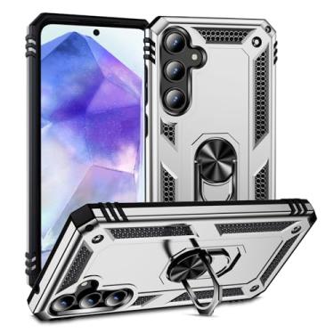 Imagem de SORAKA Capa para Samsung Galaxy A55 5G com suporte de anel capa armadura para Samsung Galaxy A55 5G capa traseira de policarbonato rígido com placa de metal para celular magnético suporte de carro