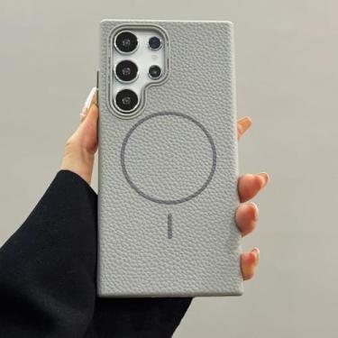 Imagem de Capa magnética luxuosa com padrão lichia e carregamento sem fio para Samsung Galaxy S25 Plus S24 S22 Ultra S23 Fe A36 A56 A26 (para Galaxy A36 5G/5)