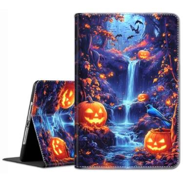 Imagem de Capa para iPad Air 11 polegadas M2 2024, iPad Air 6ª/5ª/4ª geração (2024/2022/2020) 10,9 polegadas - Capa de encaixe fino com hibernar/despertar automático, abóbora de Halloween e corvo