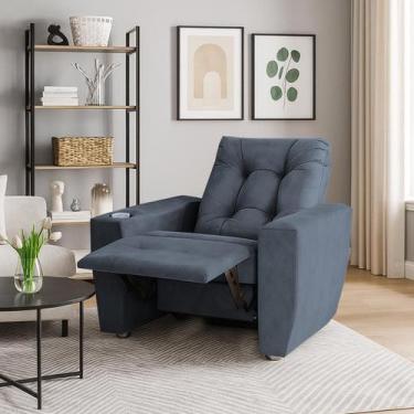 Imagem de Poltrona Do Papai Reclinável Suede Porta Copo Perola - Silverio Decor,