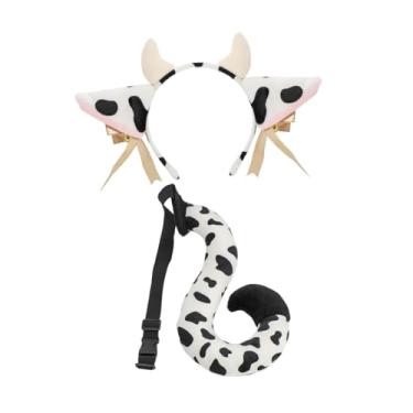 Imagem de UGPLM Conjunto de orelhas, faixa de cabeça e cauda, ​​cauda longa de pelúcia para desfiles de moda, presentes de dramatização, Vaca Leiteira