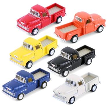 Imagem de KiNSMART 1955 Chevrolet Stepside Pickup Truck, 3 Inch, 1:54 Scale, Die Cast Metal Model Toy Trucks, 6-Pack