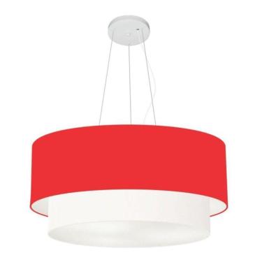 Imagem de Lustre Pendente Duplo Cilíndrico Vivare Md-4371 Cúpula Em Tecido 80x70cm - Bivolt Vermelho-branco 127/220v