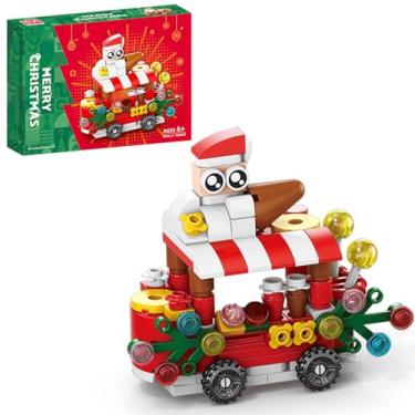 Imagem de Eqkasio Blocos de empilhamento de Natal compatíveis com Lego Conjunto de blocos de montar de carrinho de sobremesa de Natal caixa de presente de ano novo presentes de aniversário para crianças de 6 a