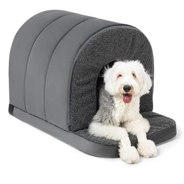 Imagem de PELZIN Casa de cachorro interna – Cama ortopédica para barraca para cães com espuma de ovo – Cama para animais de estimação com cobertura caverna – Forro impermeável – Fundo antiderrapante, ideal para