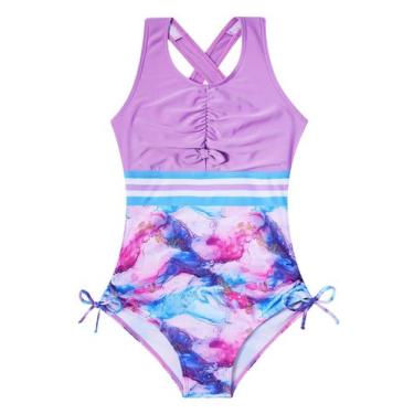 Imagem de Maiô BFUSTYLE Purple Marble para meninas de 10 a 11 anos