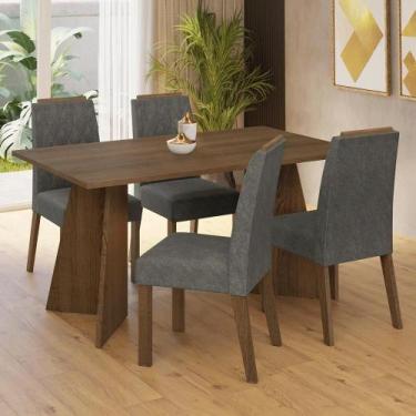 Imagem de Conjunto Sala De Jantar Tampo De Madeira 4 Cadeiras Rustic/silver Tulu