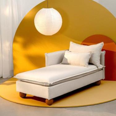 Imagem de Sofá Modular Chaise Braço Lateral com Pé Bolinha Sôma CabeCasa Madeira