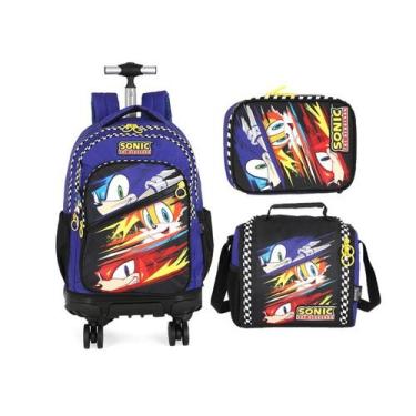 Imagem de Kit Mochila Rodinha Sonic Lancheira Estojo Box 2026 Azul - Luxcel