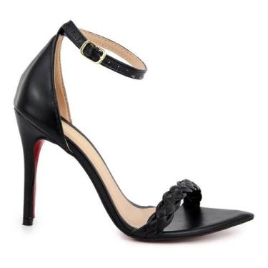 Imagem de Sandália VL Metalizada Bico Folha Salto Fino 10cm - Vitória Lugo, Pret