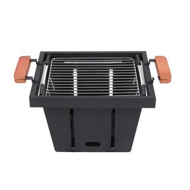 Imagem de Whtkoph Churrasqueira dobrável para acampamento, grelha a carvão, grelha de aço para churrasco ao ar livre, rede para grelhar, equipamento para fogueira de, Preto