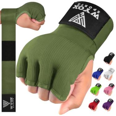 Imagem de Luvas internas de boxe em gel WYOX para homens e mulheres – Alça de pulso rápida de 80 cm, suporte acolchoado para juntas, bandagens sem dedos para treinamento de MMA e Muay (Exército Verde, S/M)