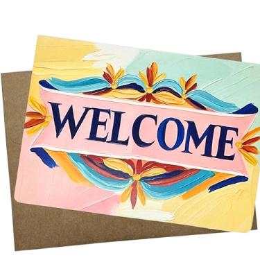 Imagem de Cartão comemorativo artístico de boas-vindas, cartolina branca premium, 12 x 18 cm, com envelope Kraft, feito nos EUA, correio rígido protegido - 1225