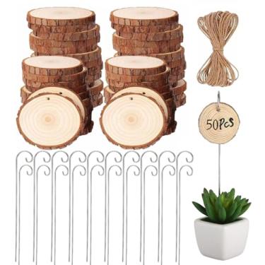 Imagem de Pacote com 50 etiquetas de plantas de madeira, marcadores de jardim de madeira natural BetterJonny com estaca de aço inoxidável decorativos para uso externo, à prova d'água, etiquetas de nome de