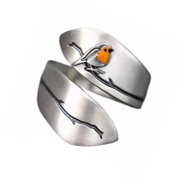 Imagem de Anéis de árvore de pássaros ajustáveis vintage boêmios para mulheres, aliança de amizade de relacionamento empilhável