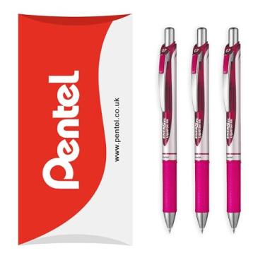 Imagem de Pentel Caneta de tinta gel líquida retrátil EnerGel XM BL77 – 0,7 mm – 54% reciclada – Pacote de almofada – Pacote com 3 – Rosa