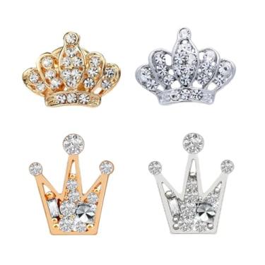 Imagem de Broche de coroa para mulheres broche de coroa de strass dourado pequeno cristal real princesa rei rainha coroa broche festa de casamento terno camisa colarinho pinos joias (G: 4 peças/conjunto)