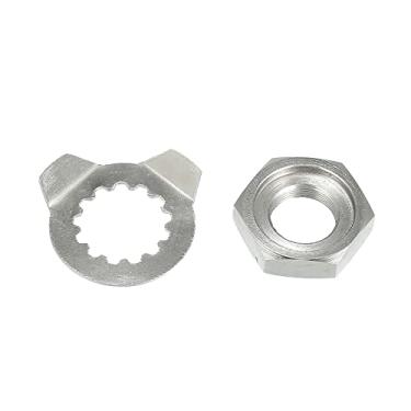 Imagem de Motoforti 2 peças de porca de bloqueio de suporte de roda dentada dianteira e arruela de parafuso 13 dentes para Yamaha 660R YFM660R 2011-2015 ATV 90179-18020 90215-21256 metal prateado