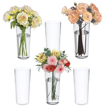 Imagem de Sadstory Vaso de flor cilíndrico alto de acrílico, vaso de plástico transparente para centros de mesa, 6 pacotes