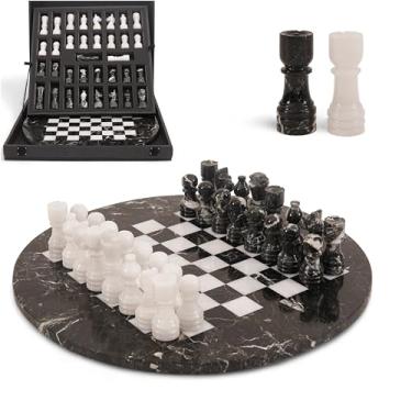 Imagem de EarthenTones Marble Chess Set for Adults with Complementary Storage Box, 15" Black & White Handmade Board Games for Adults, Premium Chess Set Board Game with Extra Queens