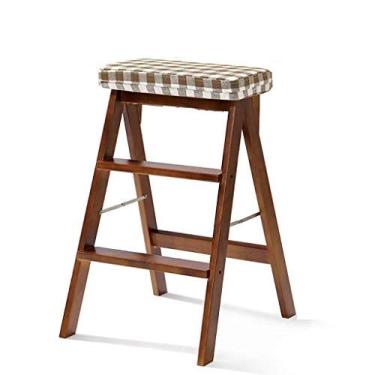 Imagem de Banqueta de escada, degrau dobrável, escada de escalada de madeira maciça, suporte de flores multifuncional, degraus dobráveis, doces (listras)