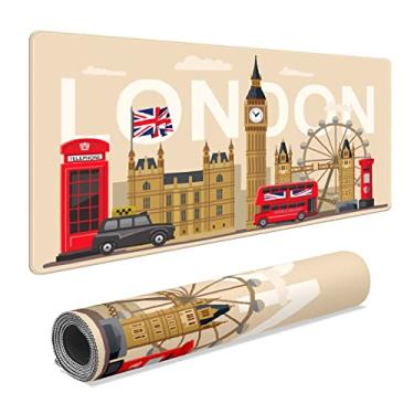 Imagem de AGOUNOD Tapete de rato grande para jogos retro Londres Reino Unido bandeira britânica tapete de teclado estendido bordas costuradas tapete de mesa para jogador de jogos de mesa escritório em casa 89,9