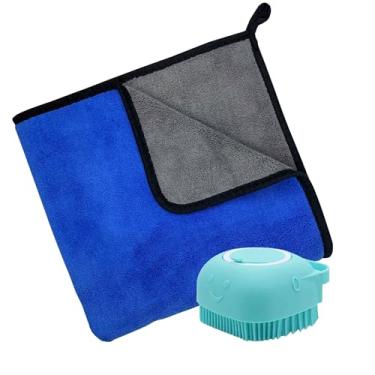 Imagem de Kit Pet Toalha de Banho Super Absorvente Com Dispenser De Shampoo Em Silicone Ideal Para Porte Grande (AZUL)