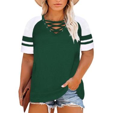 Imagem de Blusa túnica feminina Happy Sailed plus size com decote em V verde 2X