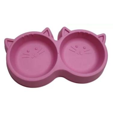 Imagem de COMEDOURO DUPLO GATITO ROSA 500ml - Pet injet